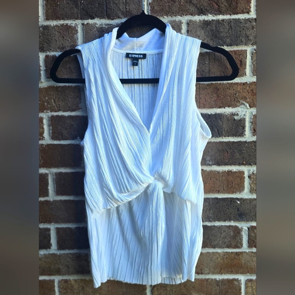 NWOT Express White Sleeveless Pleated Wrap Blouse